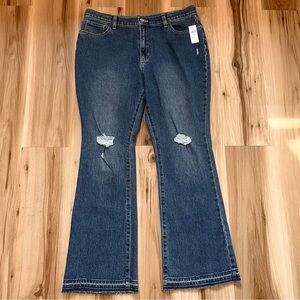 New Old Navy Jeans Womens 20 Plus 34x28.5 High Rise Flare Raw Hem Distressed NWT